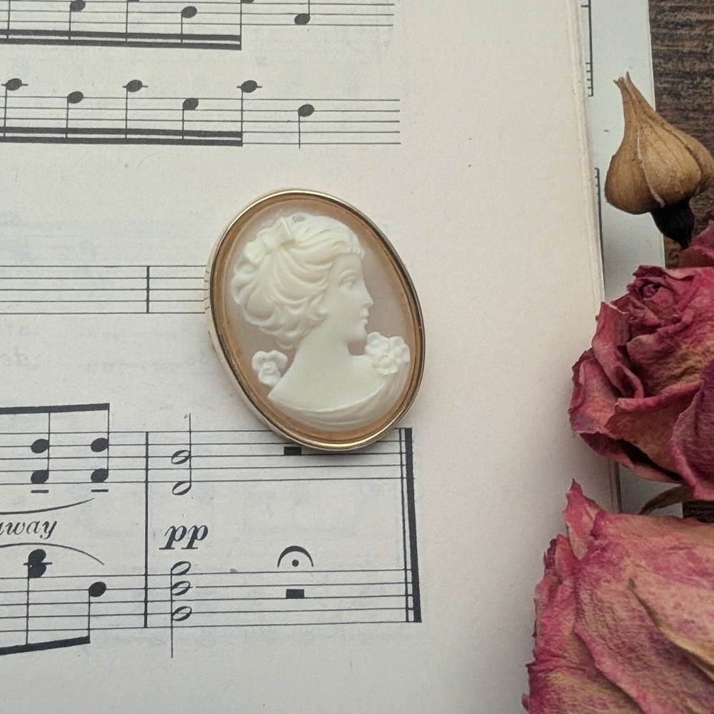 Vintage Cameo Brooch with Goldtone Trim